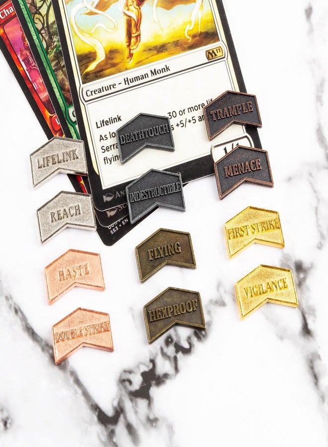 LAMJAM 36 Pieces Magic The Gathering Antique Metal Token Counter MTG Keyword Counters Creature Stats Buff Tokens for CCG Card Gaming Accessories - Image 5